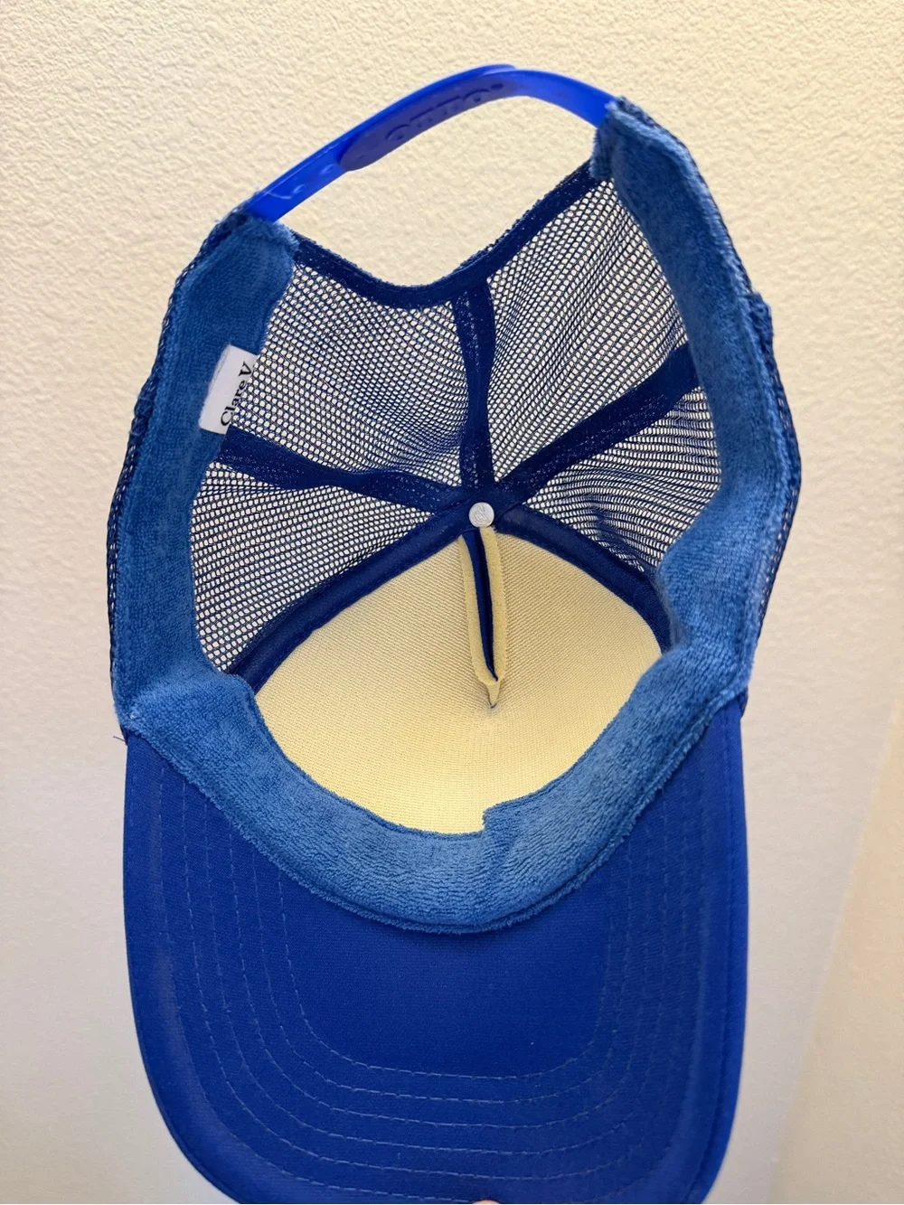 Clare V. Blue Trucker Hat with Lips Graphic